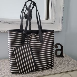Kate Spade Reversible Black and White Tote with Removable Pouch EUC